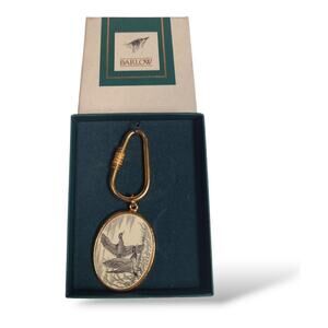 Barlow Goose Geese Scene Brass Key Chain New Boxed Vintage Gold Creme USA Made